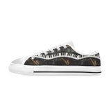 Men’s navy black canvas low-top sneakers with piano and saxophone-inspired artwork and metal eyelets — additional view 9