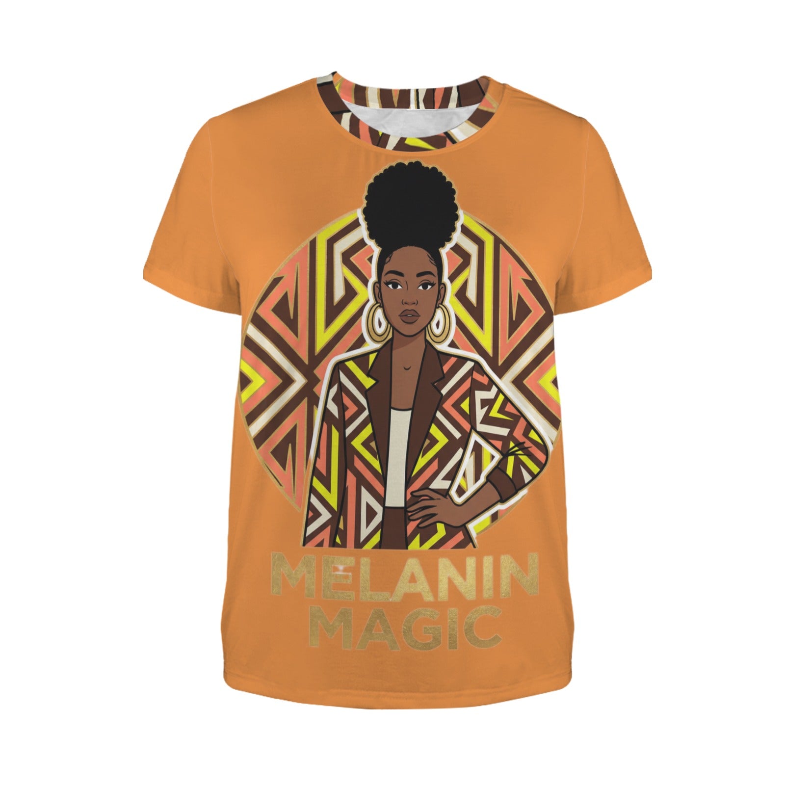 Rich and Rich Melanin Magic Women’s Orange T-Shirt | Women’s Crewneck Short Sleeve Graphic Tee
