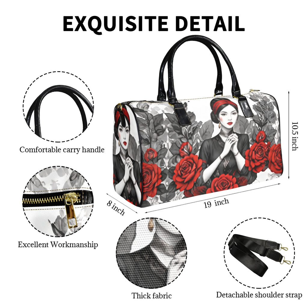 Rich and Rich Red Roses Leather  Large Capacity Travel Bag with PU Leather Handles for Gym, Weekend Trips & Everyday Travel
