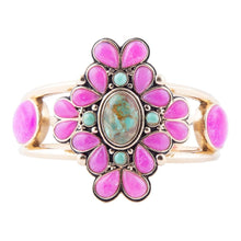 Load image into Gallery viewer, Barcelona Pink Agate and Blue Turquoise Statement Cuff Bracelet
