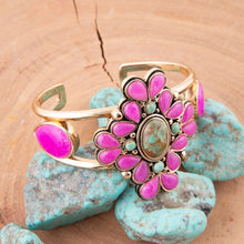 Load image into Gallery viewer, Barcelona Pink Agate and Blue Turquoise Statement Cuff Bracelet
