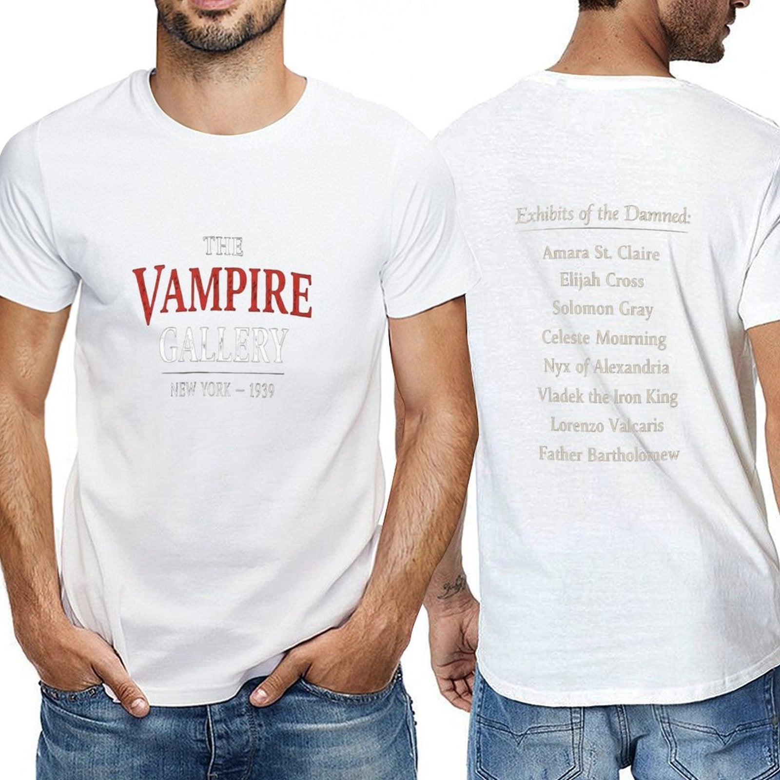 Men's short-sleeve T-shirt from The Vampire Gallery with printed design — alternate view