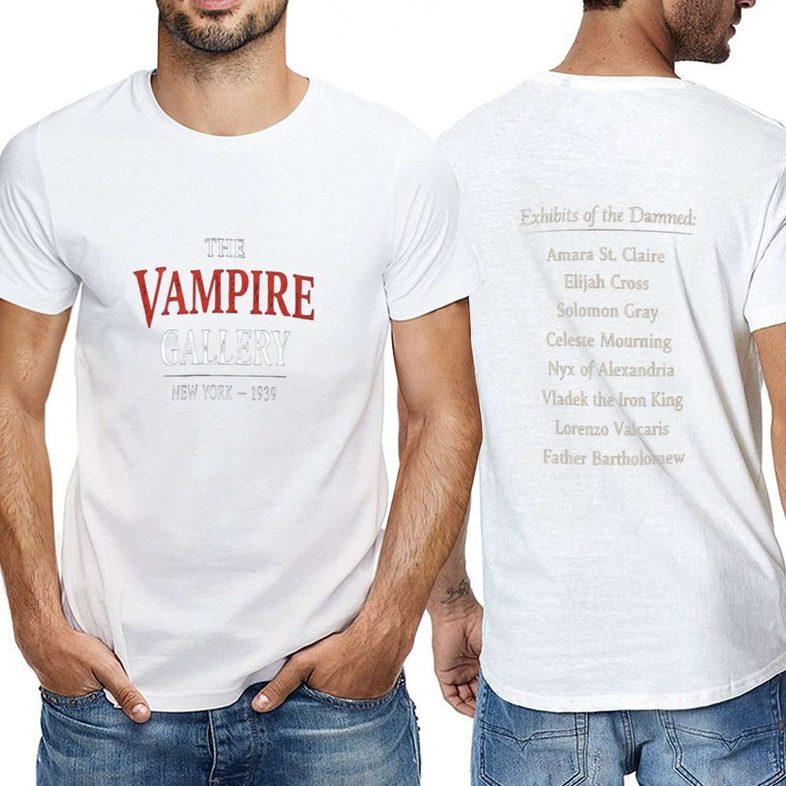 Men's short-sleeve T-shirt from The Vampire Gallery with printed design — alternate view