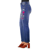 Women's high-waist jeans with musical embroidery on front and five-button closure — alternate view