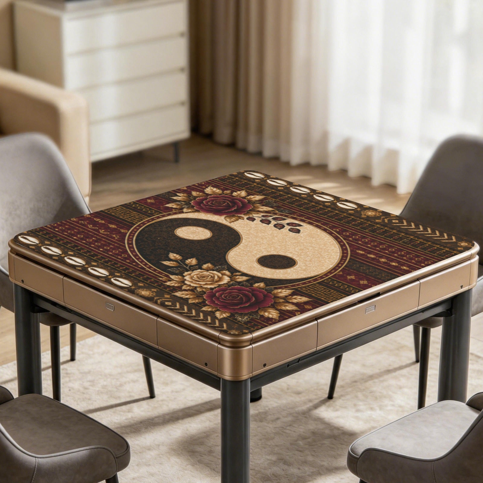 Rich and Rich Harmony Heritage Mahjong Table Mat 33x33 Inch – Stitched Edge, Non-Slip Rubber Backing, 2mm Game Mat with Storage Bag - Rich and Rich Homeopportunities