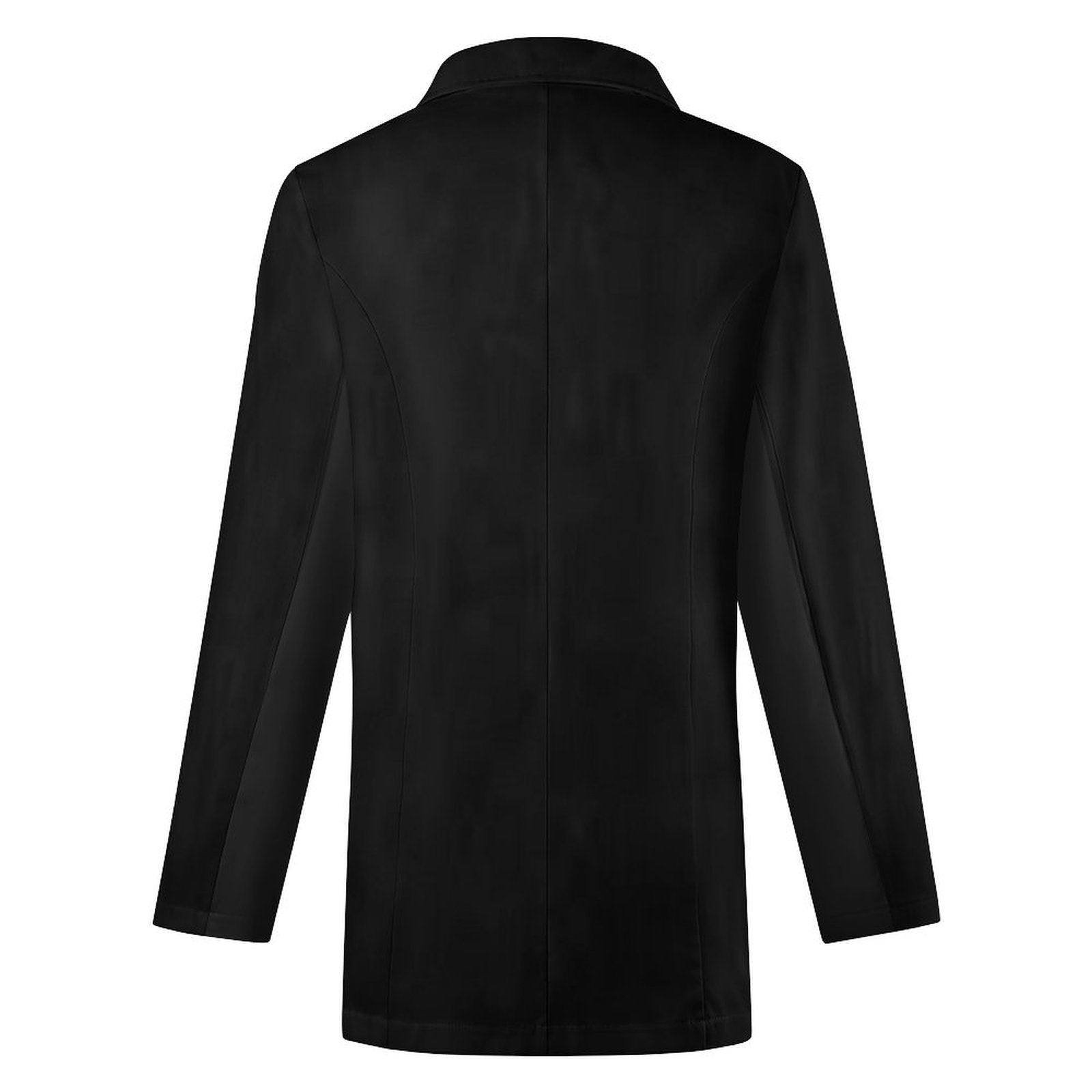 Black women's blazer in polyester with flat lapel, long sleeves and two pockets in a regular fit — rear view