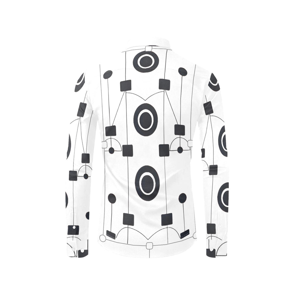 R&RH Geometric Men's White Dress Shirt with all-over print and button-down collar