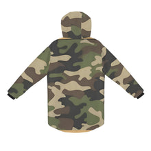 Load image into Gallery viewer, R&amp;RH Camo Green Mens Mid Length Hooded Coat Men&#39;s Mid-Length Hooded Coat (Model H69)
