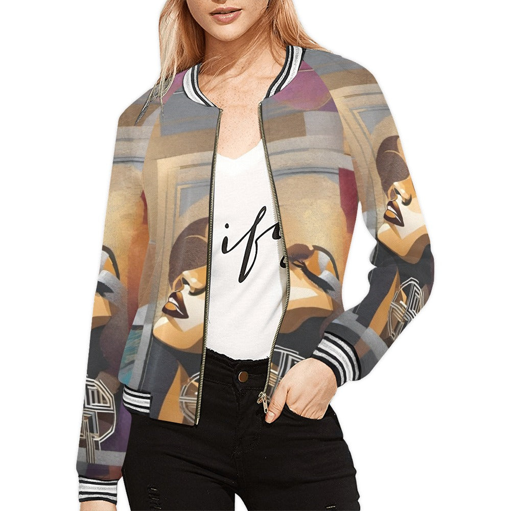 R&RH Graphic Brown Bomber Jacket For Women All Over Print Bomber Jacket for Women (Model H21)