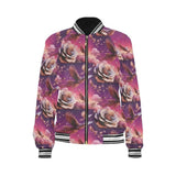 Flowery abstract women's bomber jacket with all-over floral print and ribbed trim — alternate view
