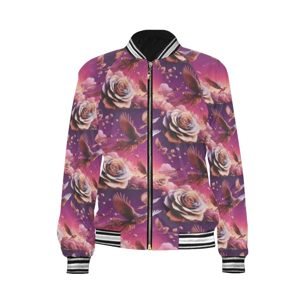 Rich and Rich Flowery Abstract Women's Designer Bomber Jacket