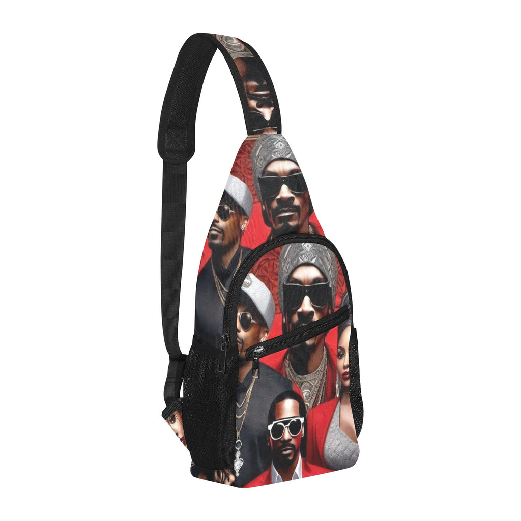 R&RH Red Caricature All Over Print Chest Bag made of durable nylon with adjustable shoulder strap