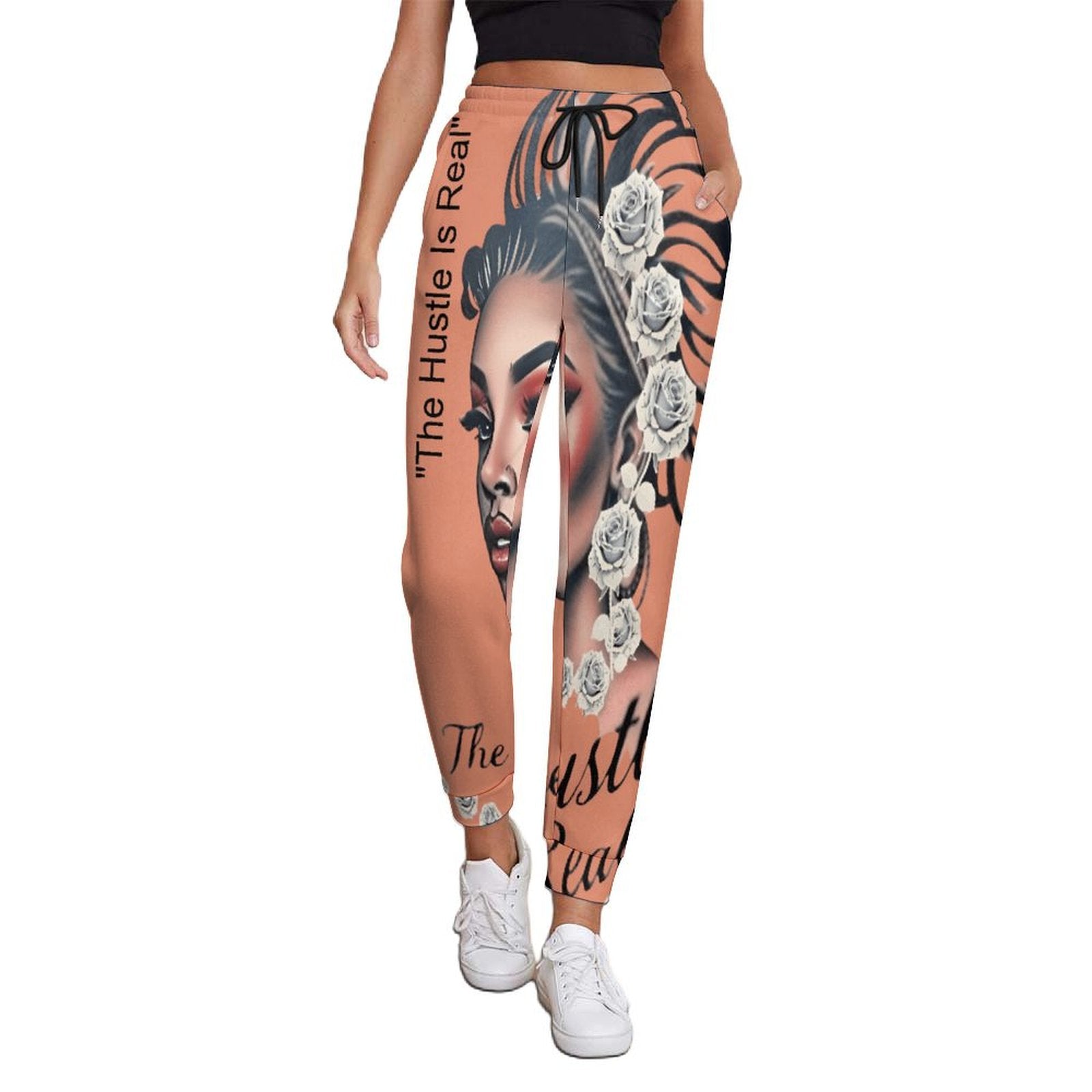 Rich and Rich The Hustle Is Real White Roses Women's Sweatpants with elastic waistband and pockets