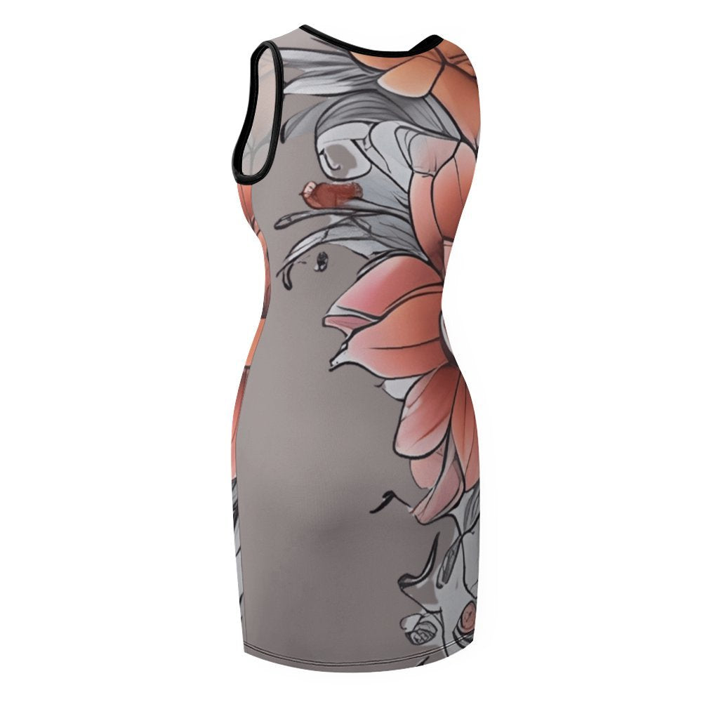 Women's sleeveless sundress in soft polyester-spandex fabric with round neck and casual style