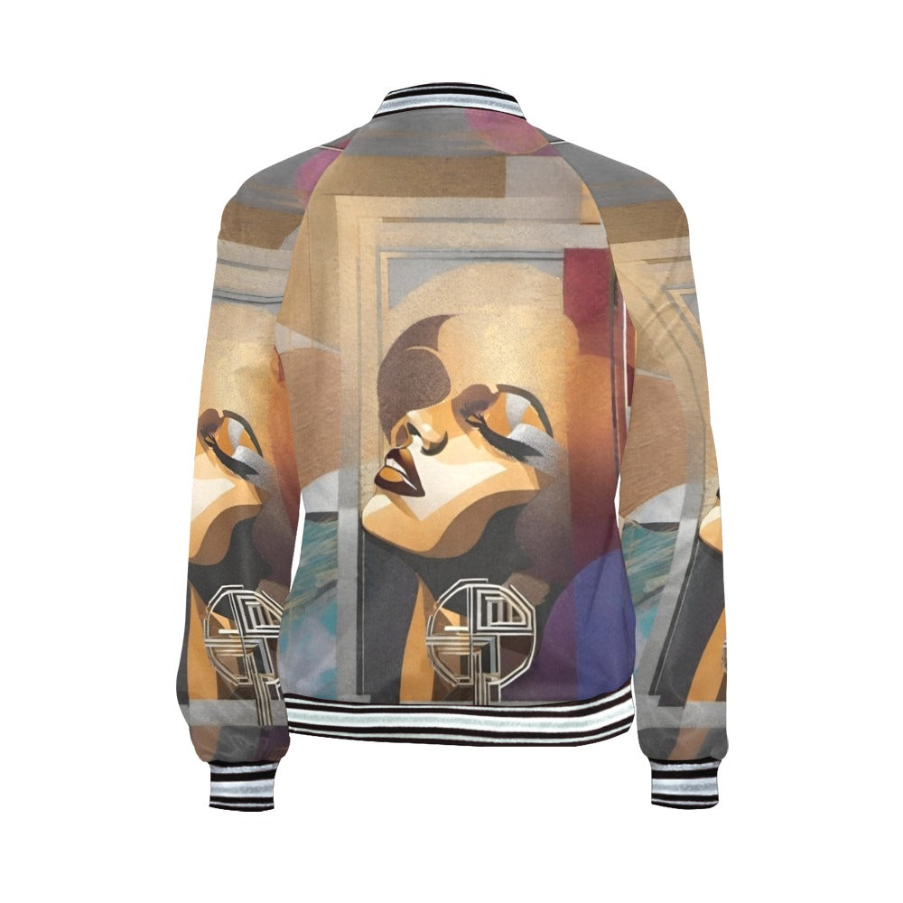 Rich and Rich Graphic Brown Caricature Bomber Jacket For Women