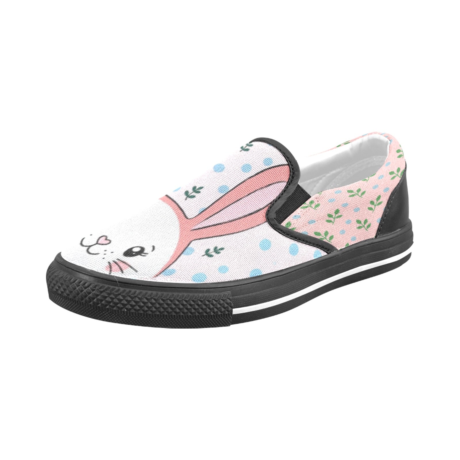 Rich and Rich Girls Pink Bunny Slip-On Canvas Shoes | Cute Bunny Print Kids Sneakers