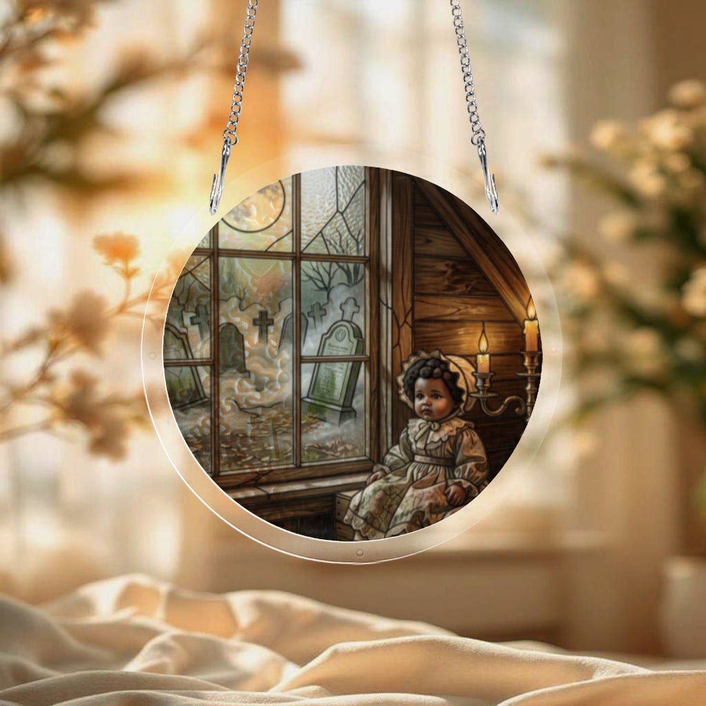 Rich and Rich Assembled Round Acrylic Haunted Doll Jigsaw Puzzle Window Ornament - Rich and Rich Homeopportunities