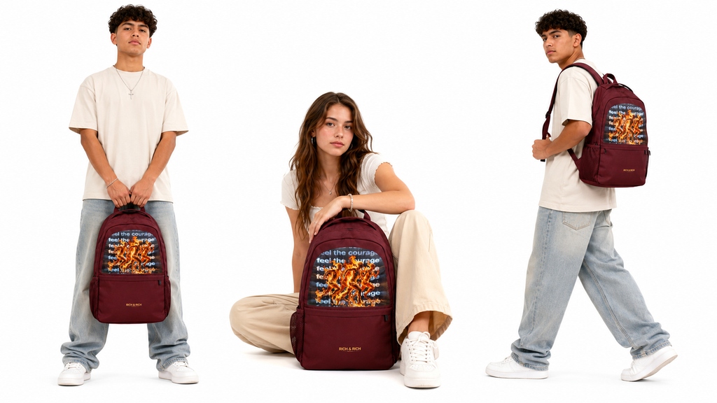 Rich and Rich Feel The Courage Track and Field Burgundy Unisex Backpack | Durable Travel &amp; School Bag