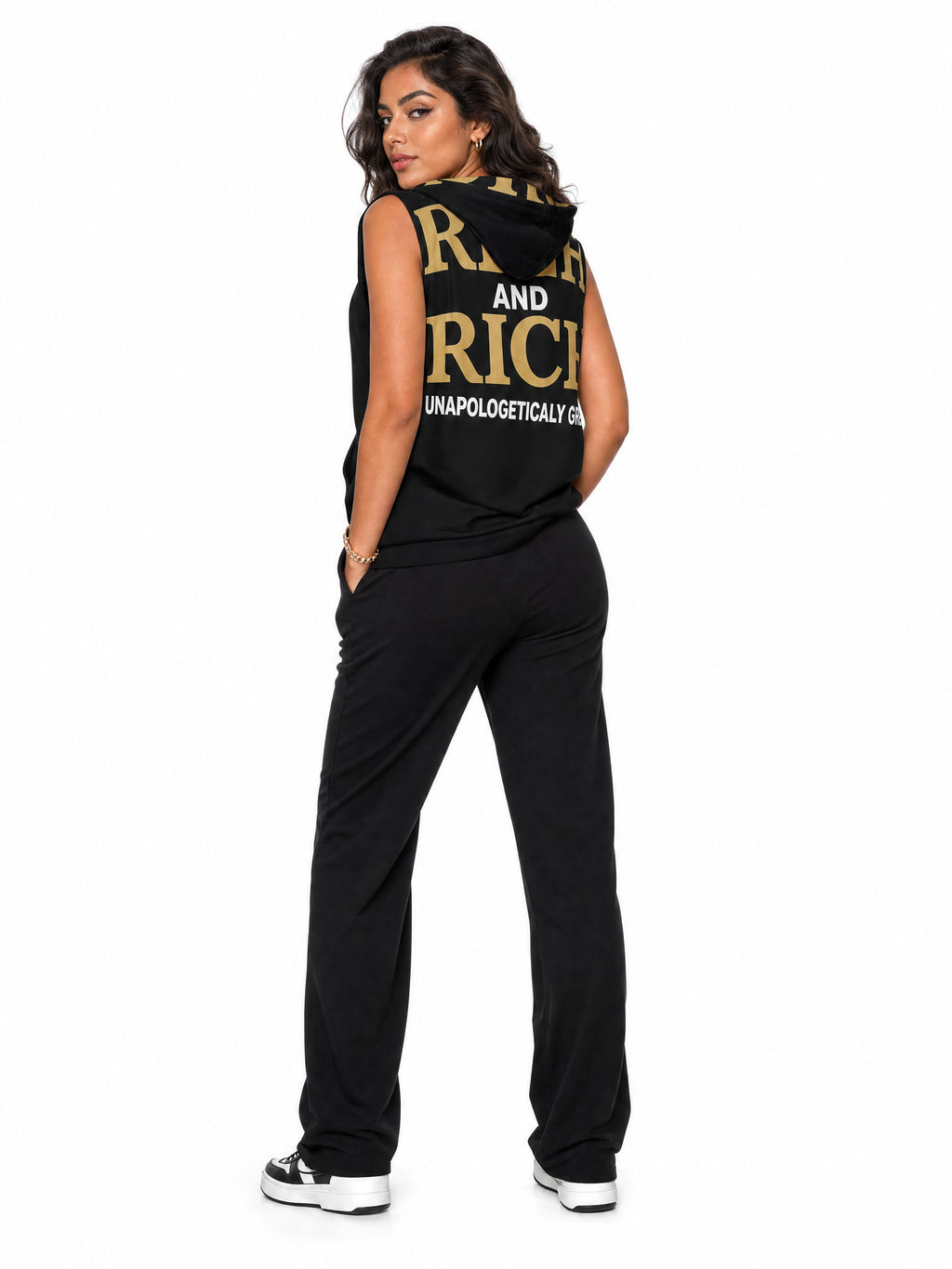 Rich and Rich Women's Black Unapologetically Great Sleeveless Hoodie - Rich and Rich Homeopportunities