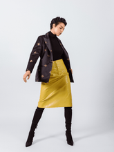 Load image into Gallery viewer, Glossy Vegan Leather Pencil Skirt – Women’s Chic Faux Leather Skirt
