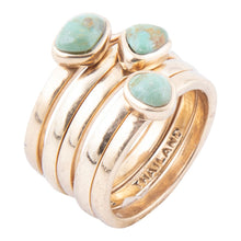 Load image into Gallery viewer, Blue Turquoise Golden Stacking Ring Set
