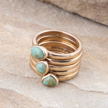 Load image into Gallery viewer, Blue Turquoise Golden Stacking Ring Set
