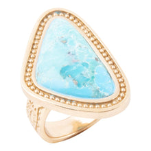 Load image into Gallery viewer, Blue Turquoise Triangle Golden Statement Ring
