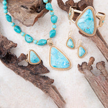 Load image into Gallery viewer, Blue Turquoise Triangle Golden Statement Ring
