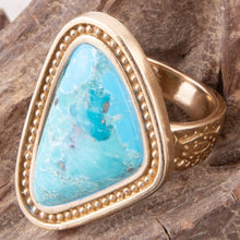 Load image into Gallery viewer, Blue Turquoise Triangle Golden Statement Ring
