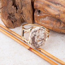 Load image into Gallery viewer, Brown Ocean Jasper Slab Golden Cuff Bracelet
