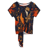 Jazz Palazzo Co-Ord Blue Leopard Saxophone Women's Pants Set