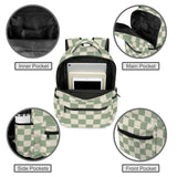 a Aesthetic Preppy Girls Beige Green Checkered Board Large Capacity Backpack
