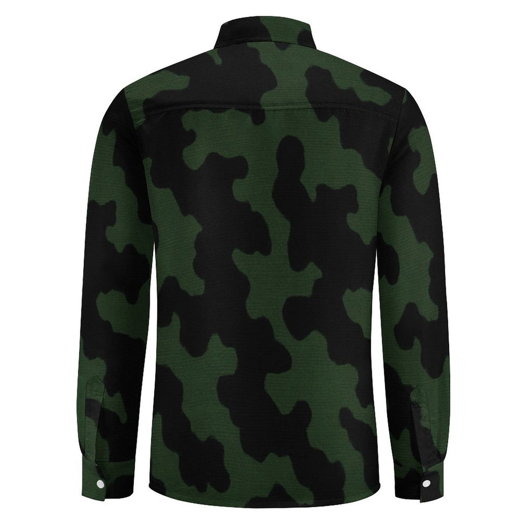 Rich and Rich Side Green Camo Men's Long Sleeve Casual Shirt