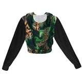 Cropped green safari women's zipper jacket with adjustable drawstrings and all-over print — alternate view