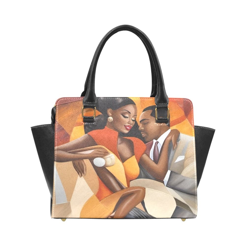 R&RH Rustic Orange Rivet Shoulder Handbag made of PU leather with adjustable strap