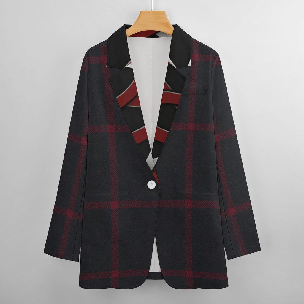 Rich and Rich Women's Red Gray Casual Blazer with flat lapel collar and pockets