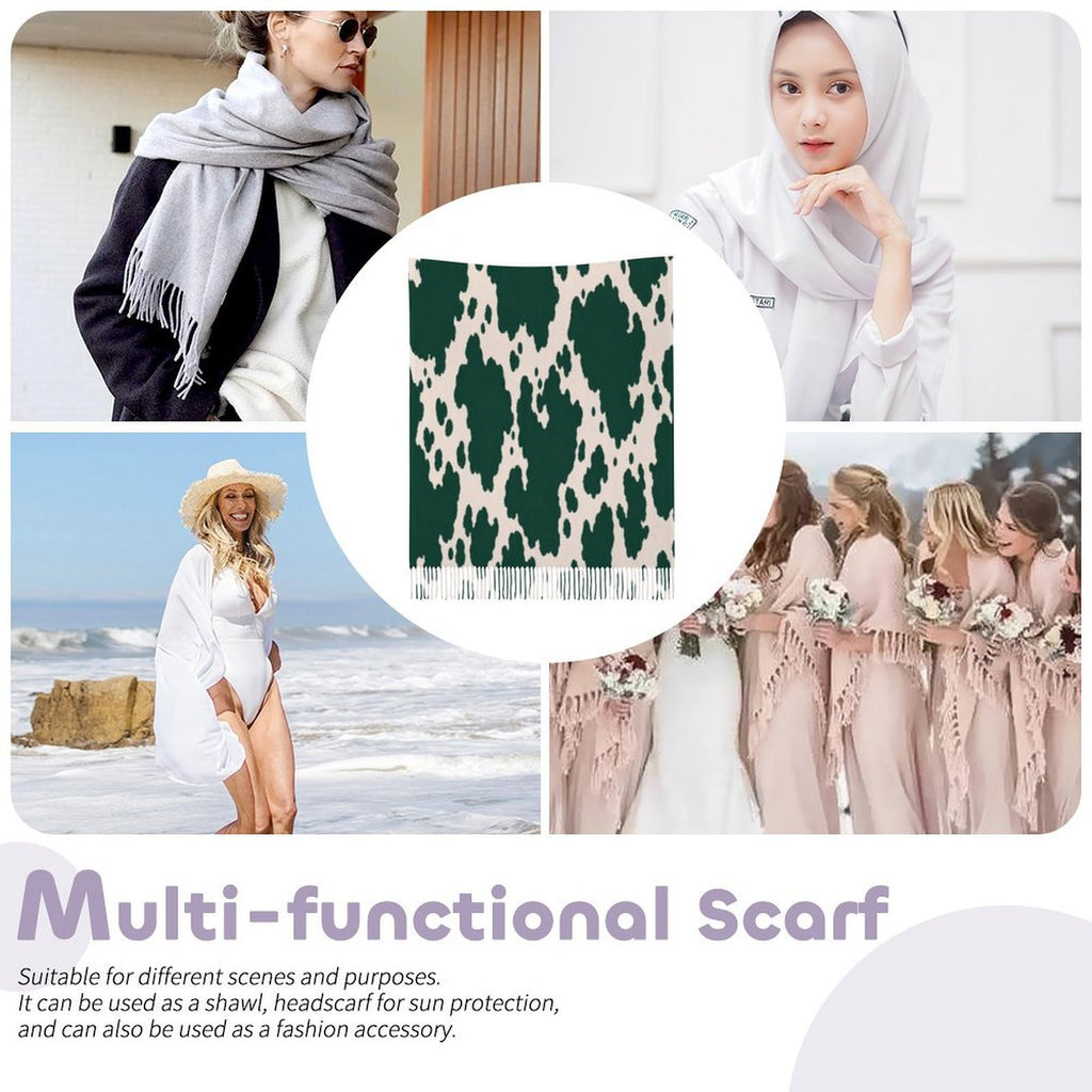Rich and Rich Emerald Ranch Chic Women’s Tassel Scarf | Soft Designer Imitation Cashmere Wrap