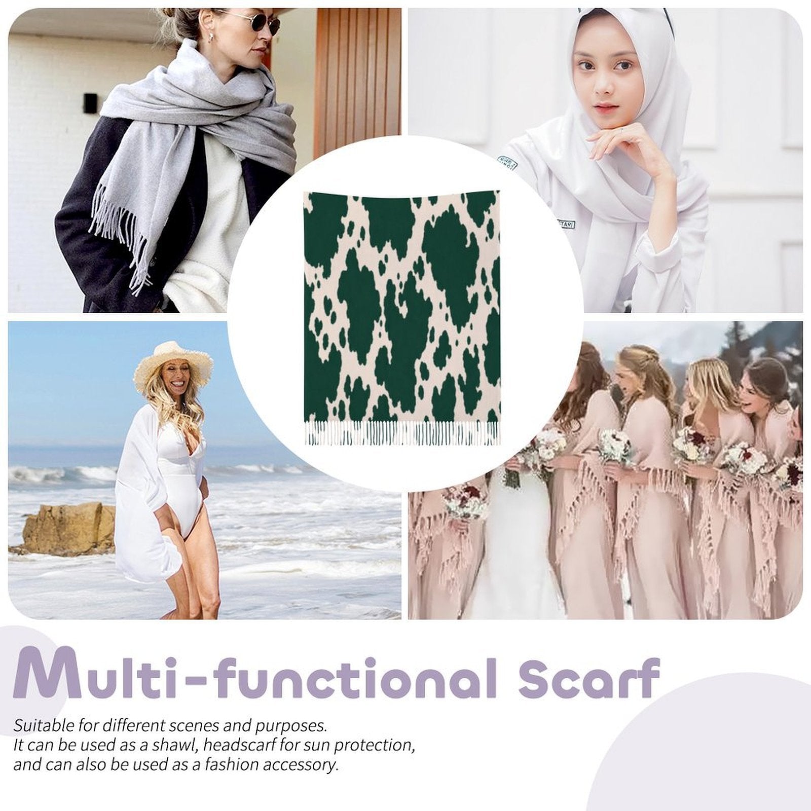Rich and Rich Emerald Ranch Chic Women’s Tassel Scarf | Soft Designer Imitation Cashmere Wrap