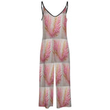 Waterproof gray and pink floral women's suspender jumpsuit with deep V-neck and loose legs — additional view 6