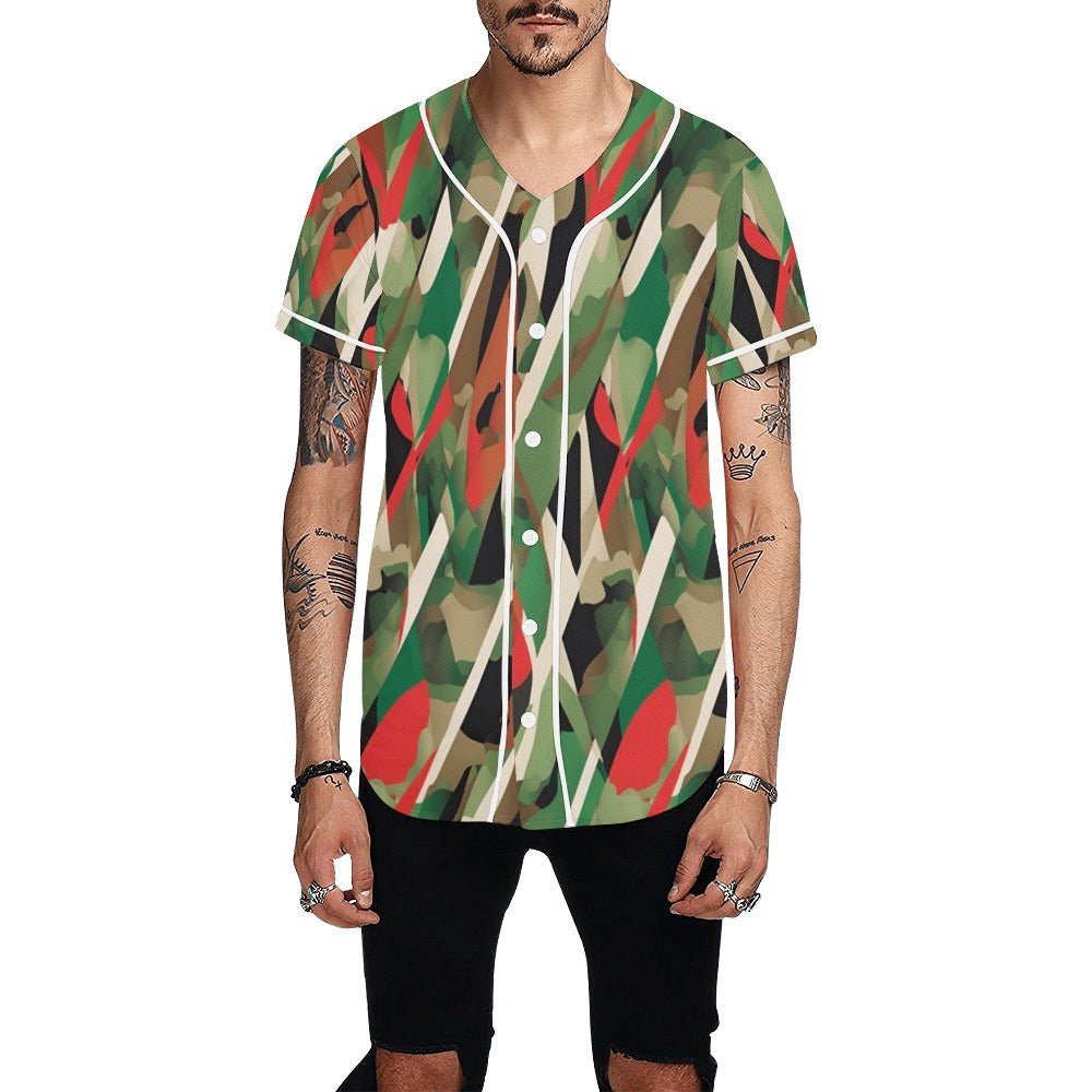 Men's camouflage baseball jersey in breathable polyester mesh with all-over print — product detail