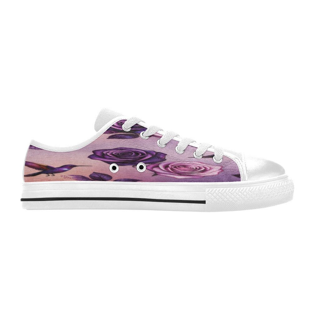 Lilac floral birdsong canvas lace-up sneakers with rubber outsole and metal eyelets — additional view 7