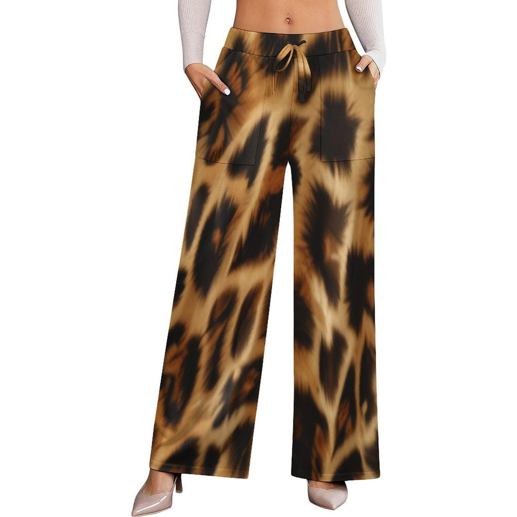 Rich and Rich Brown Animal Print Women's Wide-Leg Pants Suit with Adjustable Waist