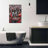 Framed chess-themed canvas print with natural wood frame, 16 by 24 inches — product detail