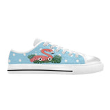 A Critter Kicks Girl Flamingo Blue Polka Dot Canvas Sneaker