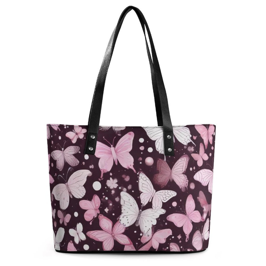 R&RH Pink Butterflies Leather Women's Handbag with zipper and butterfly print