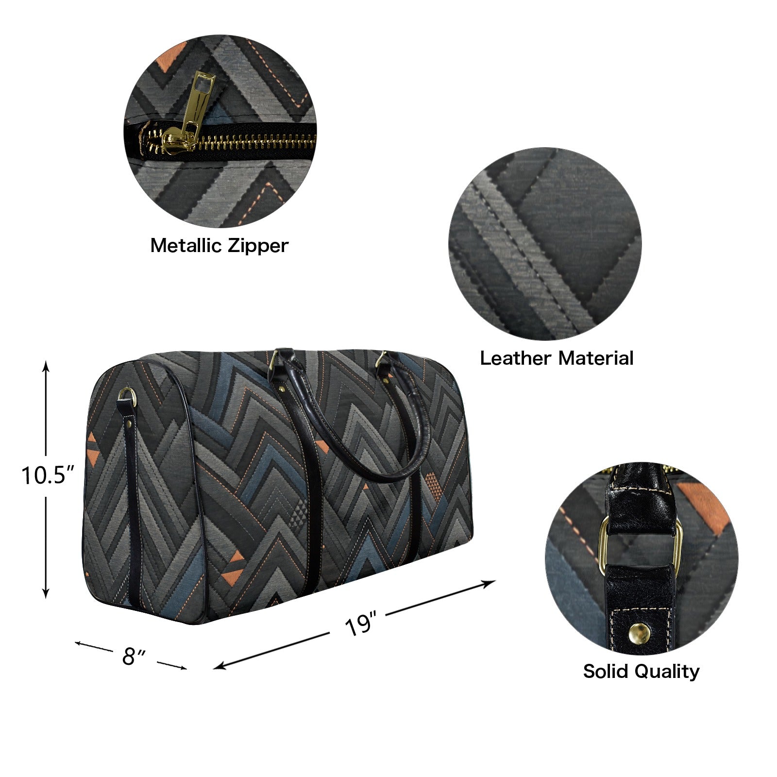 Gray triangle pattern PU leather travel duffel with top handle and adjustable shoulder strap — additional view 12