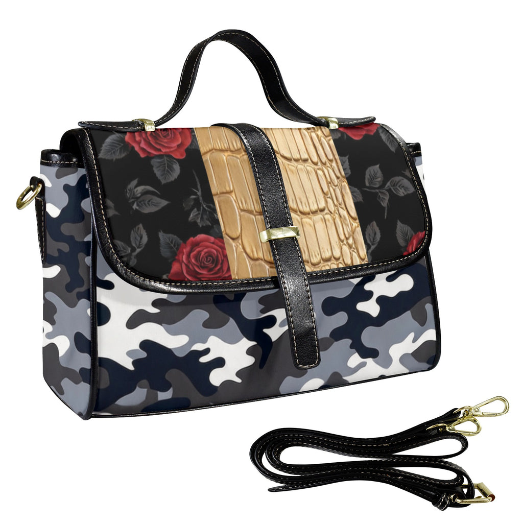Rich and Rich Women's Gray Camouflage Rose Leather Satchel Handbag