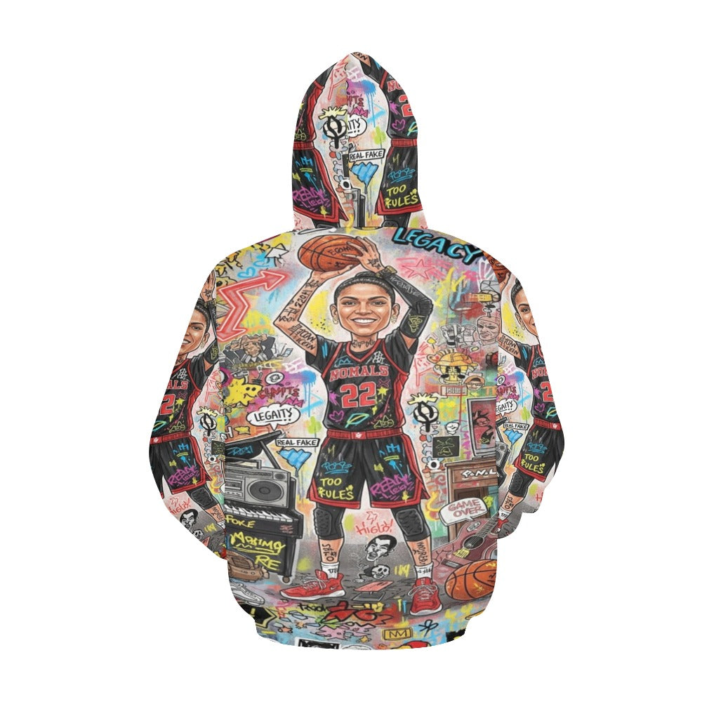 Rich and Rich Multicolor Basketball Woman Caricature Hoodie featuring vibrant streetwear design