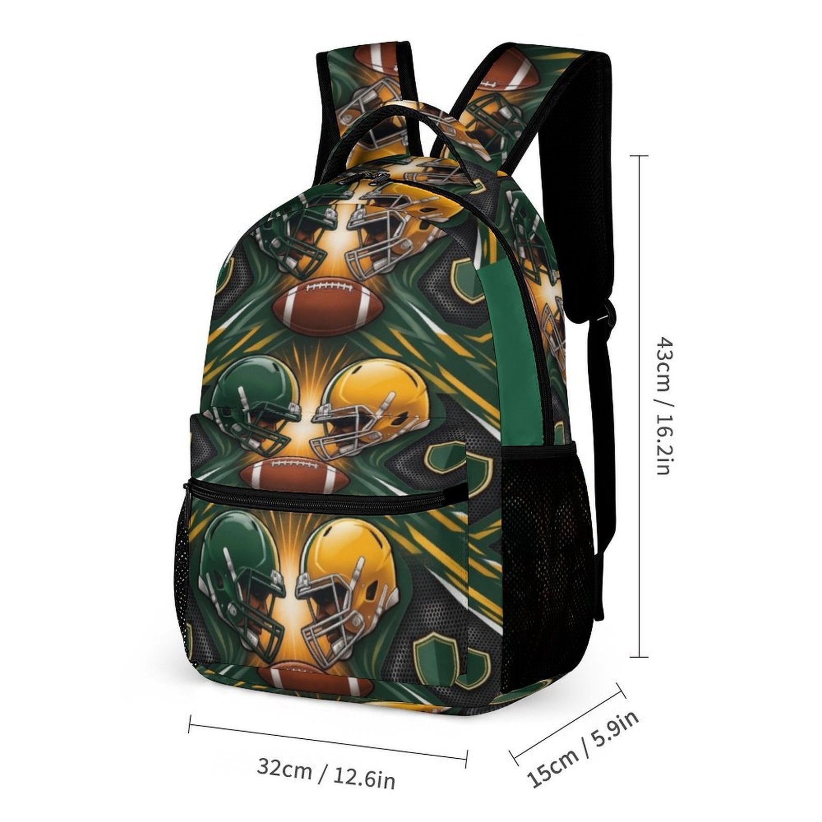 Green football‑themed backpack with matching insulated lunch bag and pencil case, sport graphic — additional view 6