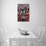 Framed chess-themed canvas print with natural wood frame, 16 by 24 inches — alternate view